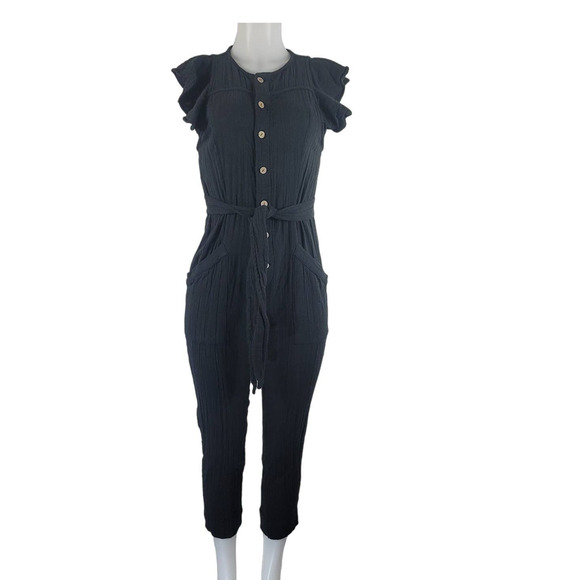 Free People Pants - Free People Black Waist Tie Button Up Business Vacation Women Jumpsuit XS